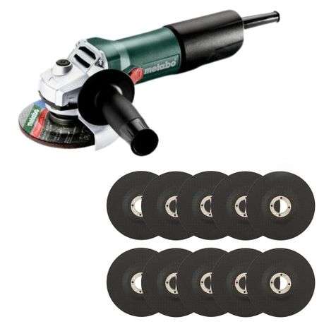 Metabo - Angle Grinder W 850-115 (603607010) with 10x Cutting Discs - 115mm