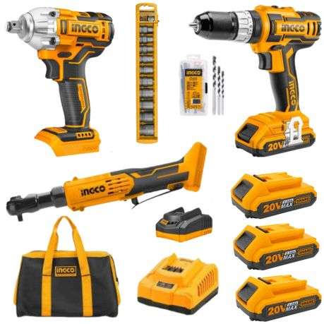Ingco - Li-Ion Cordless Impact Drill with Cordless 2-Piece Combo Kit - 20V
