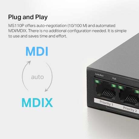 TP-Link Mercusys MS110P 10-Port 10/100Mbps Desktop Switch with 8-Port PoE+