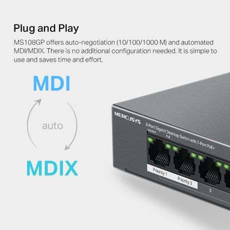 TP-Link Mercusys MS108GP 8-Port Gigabit Desktop Switch with 7-Port PoE+