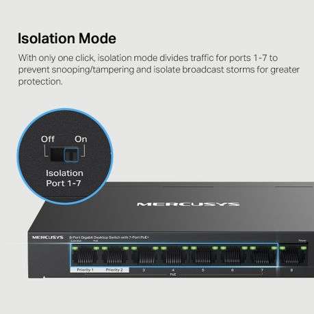 TP-Link Mercusys MS108GP 8-Port Gigabit Desktop Switch with 7-Port PoE+