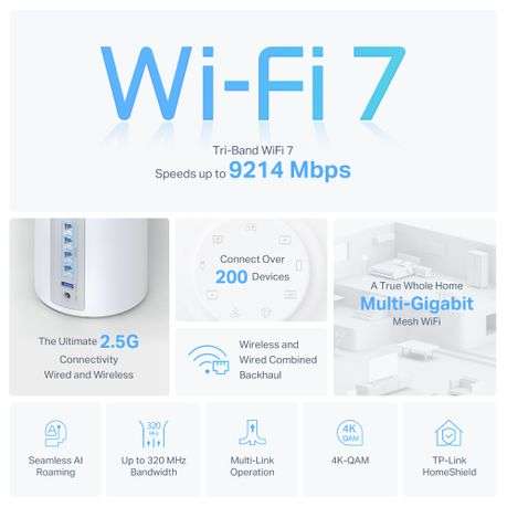 TP-Link DECO BE65 Whole Home Mesh Wi-Fi 7 System (Dual Pack)
