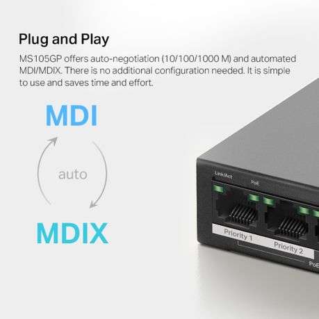 TP-Link Mercusys MS105GP 5-Port Gigabit Desktop Switch with 4-Port PoE+