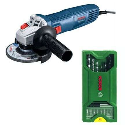 Bosch - Angle Grinder (GWS 700) With 15 Piece Mixed Drill &amp; Screwdriver Set