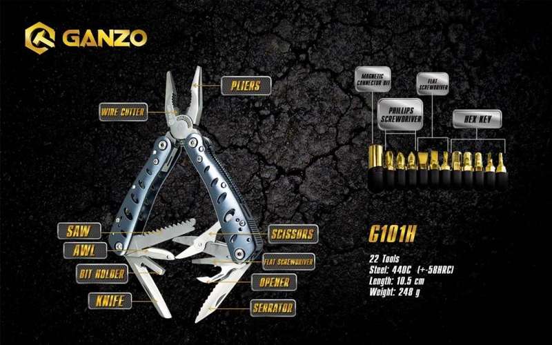 Ganzo G101H 440C MultiTool 22 Tools for Outdoor Use