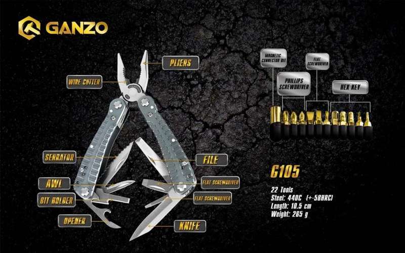 Ganzo G105 440C MultiTool 22 Tools for Outdoor Use