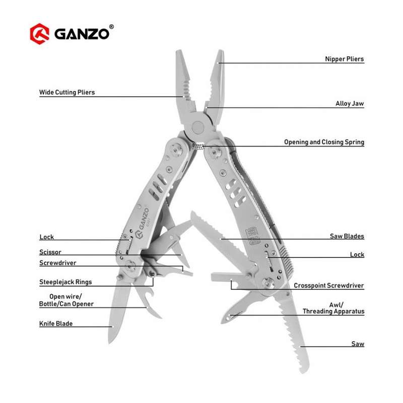 Ganzo G301 440C MultiTool 26-in-1 105mm for Outdoor Use