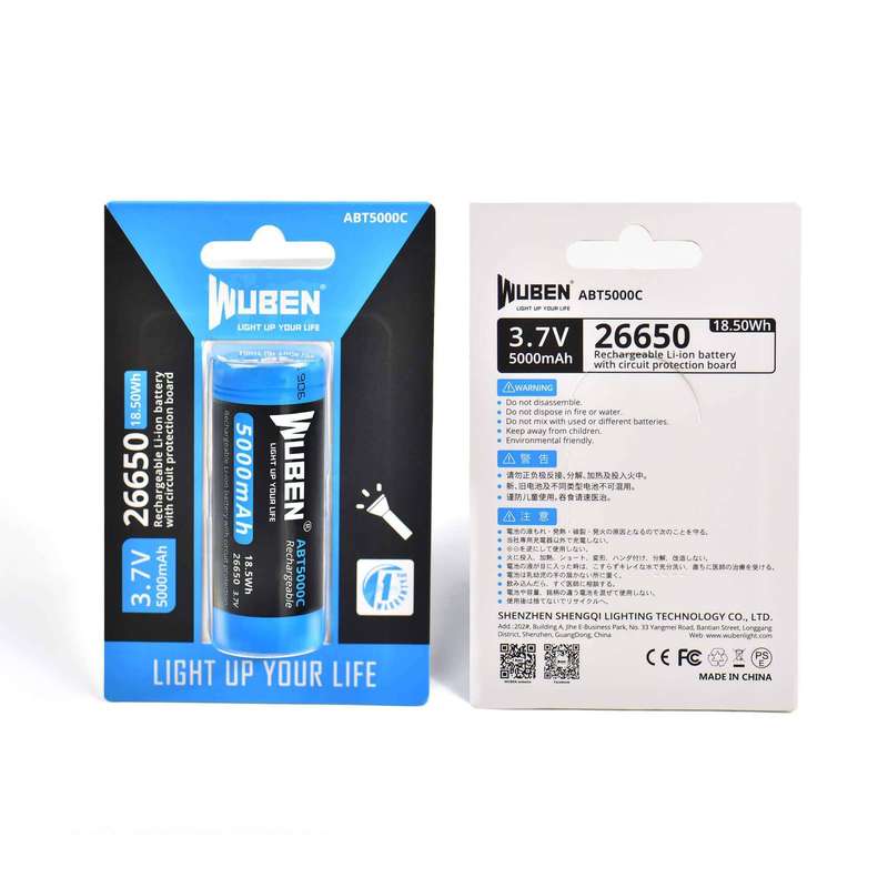 Wuben ABT5000C 26650 5000mAh Rechargeable Protected Lithium Battery