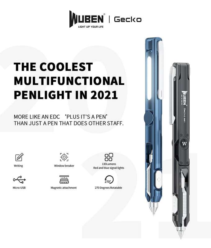 WUBEN Gecko E61 EDC Pen Rechargeable Multi-functional Penlight 130 Lumen 8m