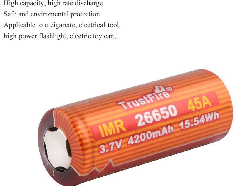 TrustFire 26650 4200mAh 45A Unprotected Flat Top Battery