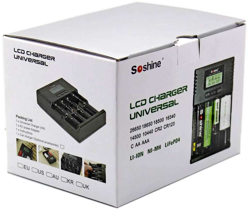 Soshine H4 LCD Li-ion/NiMH/LiFePO4 Battery Charger for 14500 18350 18650 26650 AA AAA C