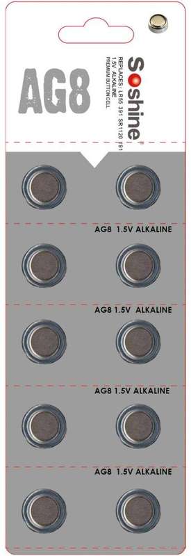 Soshine AG8 10 Pack Alkaline Battery 1.5V 42mAh