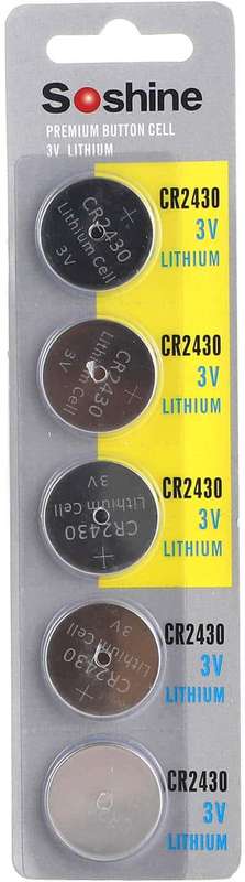 Soshine CR2430 5 per Pack 3V Lithium Coin Batteries for Devices
