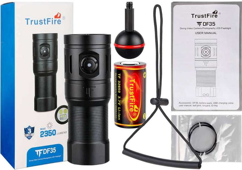 TrustFire DF35 2350 Lumen 117m Rechargeable Diving Flashlight (no charger)