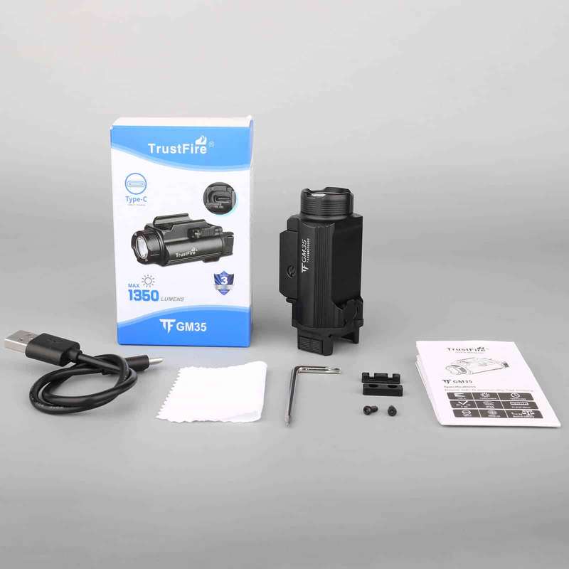 TrustFire GM35 Pistol Light - 1350 Lumens, 106m Throw, Rechargeable Tactical Flashlight