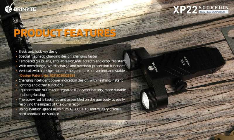 END OF RANGE Brinyte XP22 Scorpion AR Light 400 Lumen 230m Throw Rechargeable Tactical Light
