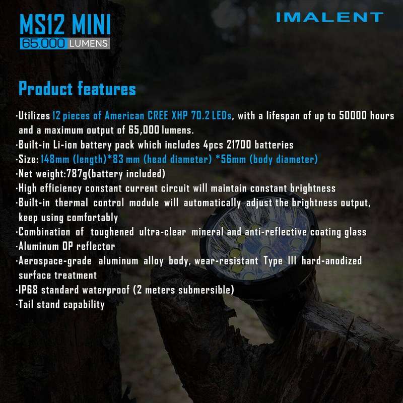 Imalent MS12 Mini 65000 Lumen 1036m Throw Rechargeable LED Searchlight