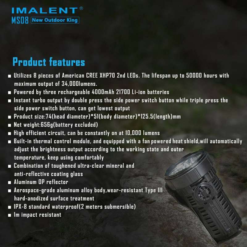 Imalent MS08 34000 Lumen 738m Throw Rechargeable LED Searchlight with Cooling Fans