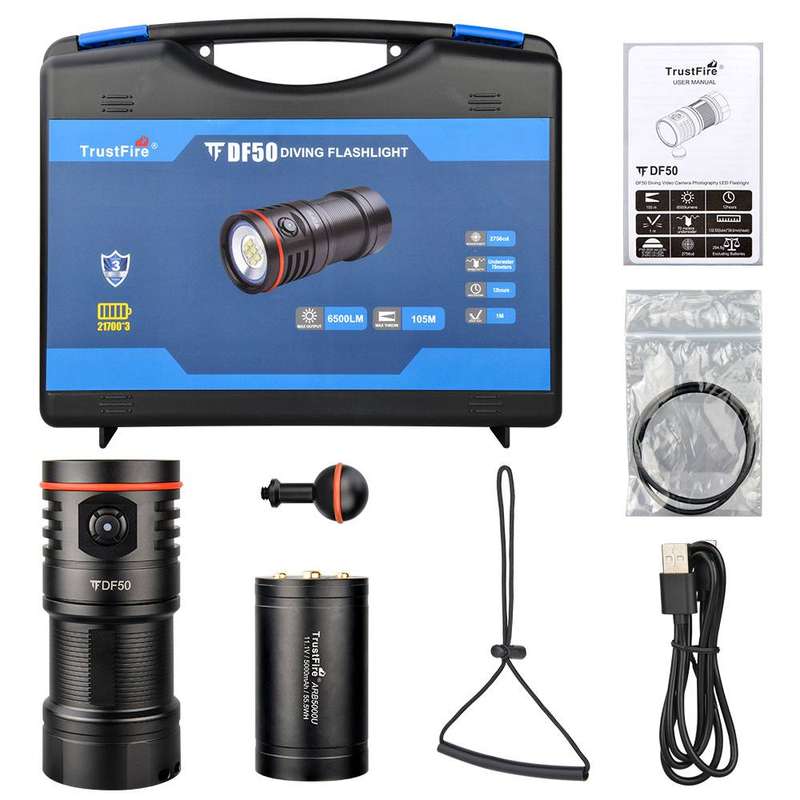 TrustFire DF50 Dive Light 6500 Lumen 105m Throw USB Rechargeable 70M Waterproof