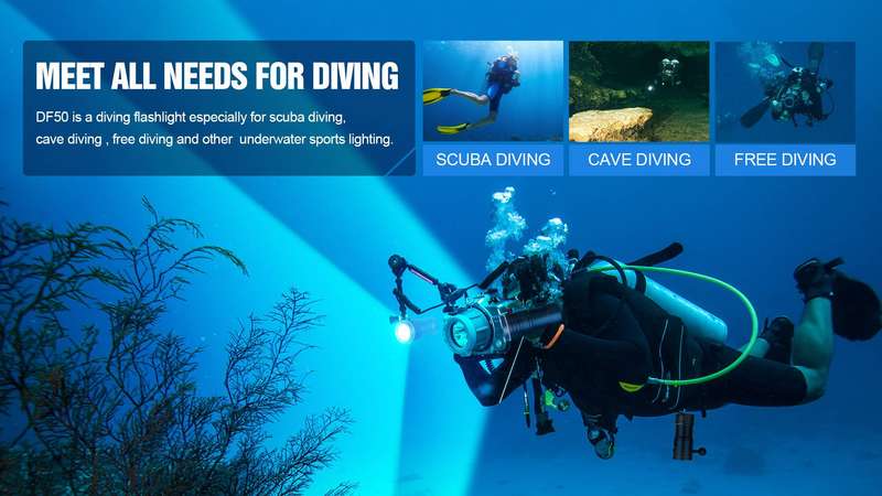 TrustFire DF50 Dive Light 6500 Lumen 105m Throw USB Rechargeable 70M Waterproof