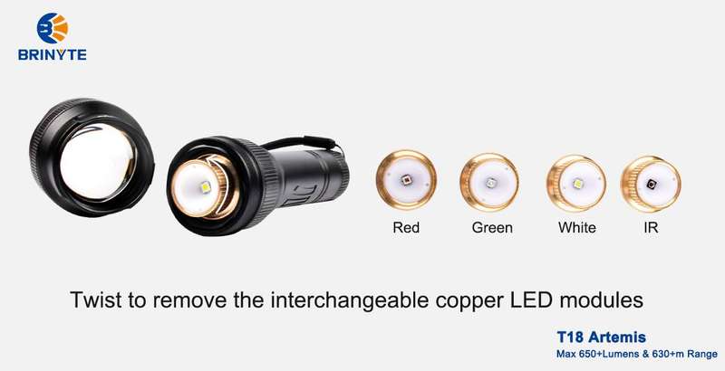 Brinyte T18 Artemis 650lm 630m Rechargeable 3 Module Flashlight