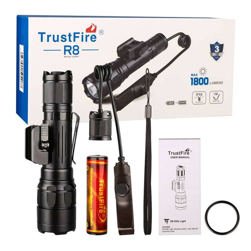 TrustFire R8 Pistol Light - 1800 Lumens, 350m Throw, Tactical Rail Mount Flashlight