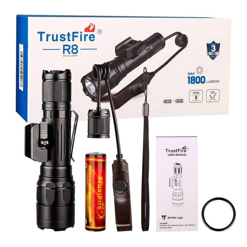 TrustFire R8 Pistol Light - 1800 Lumens, 350m Throw, Tactical Rail Mount Flashlight