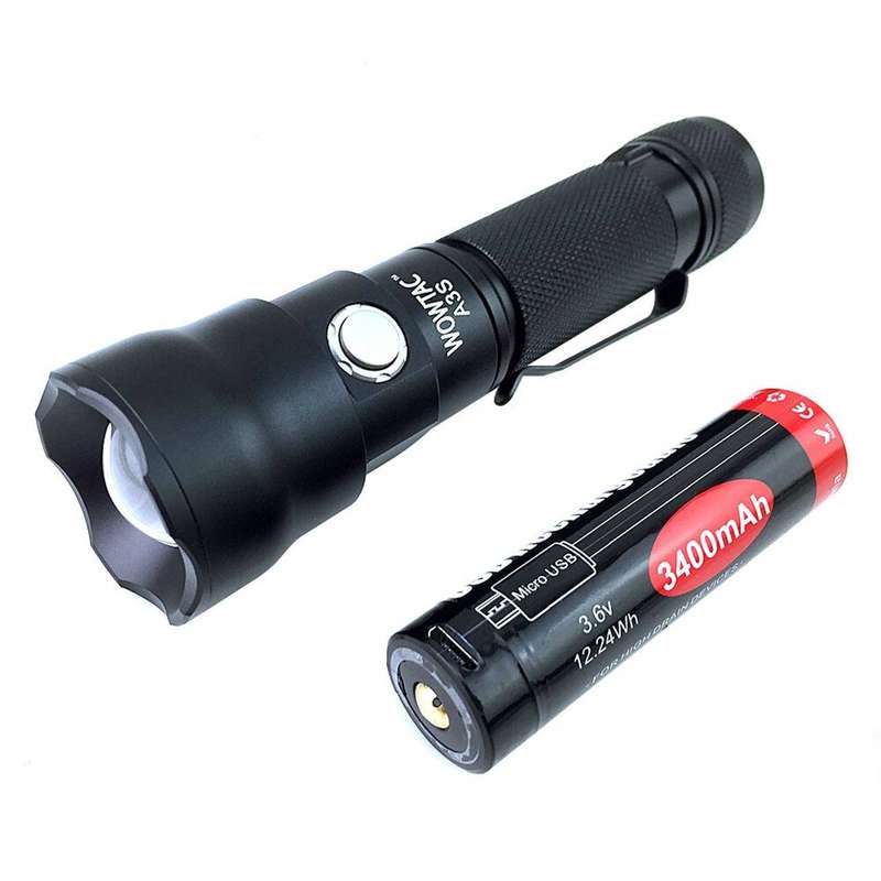 WOWtac A3S 1000 Lumen 277m Throw Rechargeable Zoomable LED Flashlight Black