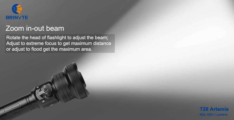 Brinyte T28 Artemis 650lm 525m Throw Flashlight for Hunting