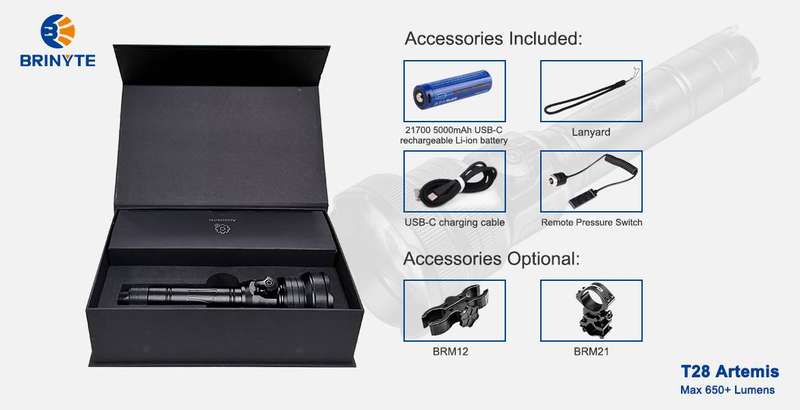Brinyte T28 Artemis 650lm 525m Throw Flashlight for Hunting