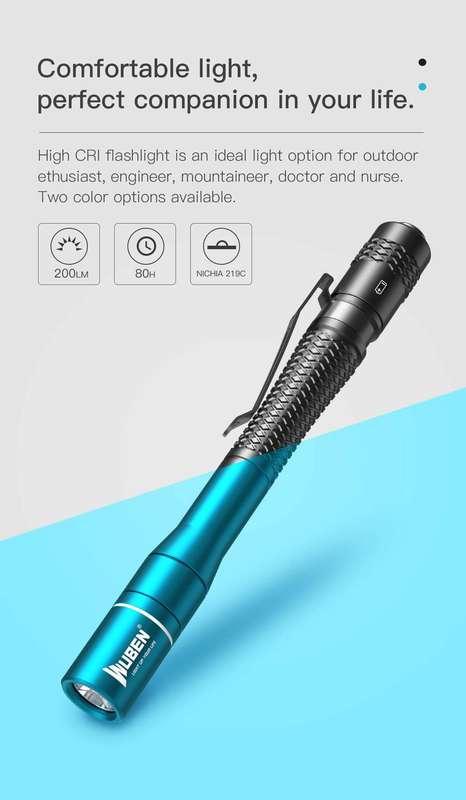 WUBEN E19 Black 200 Lumen 55m Throw High CRI Penlight with AAA Batteries