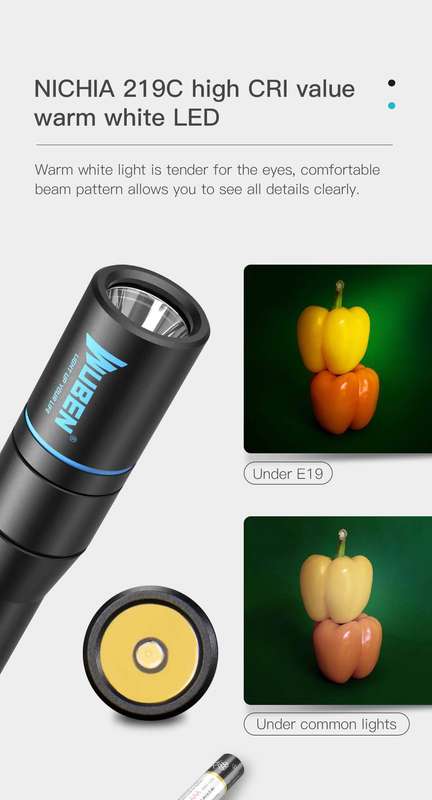 WUBEN E19 Black 200 Lumen 55m Throw High CRI Penlight with AAA Batteries