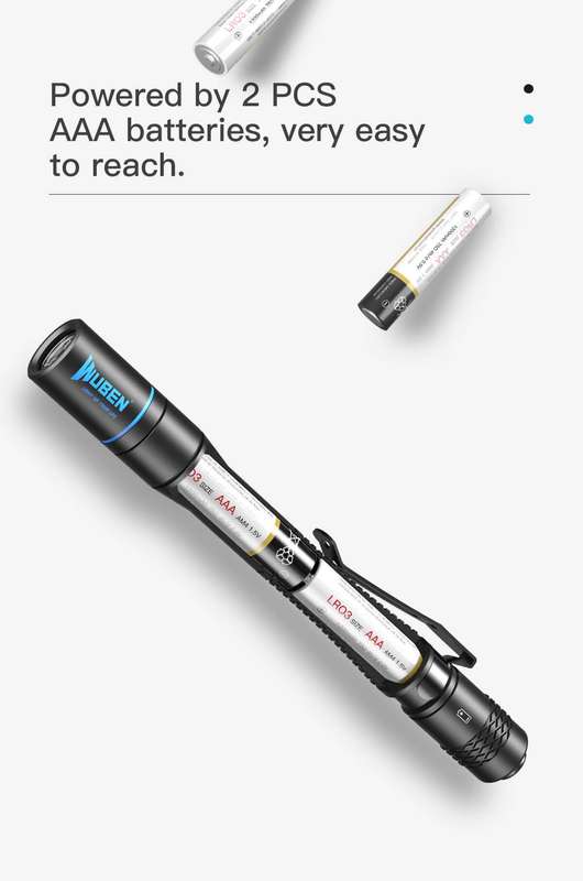WUBEN E19 Black 200 Lumen 55m Throw High CRI Penlight with AAA Batteries