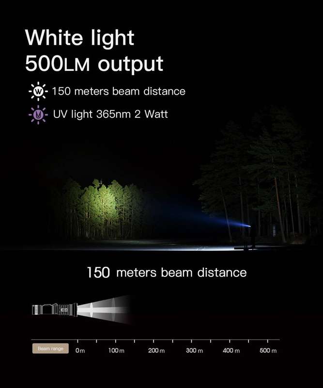 WUBEN P26 2-in-1 UV White Flashlight 500 Lumen 150m