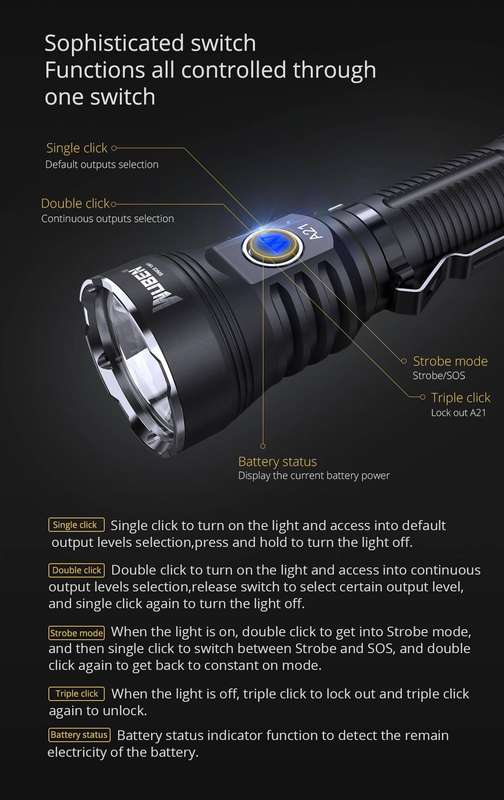 WUBEN A21 4200 Lumen 222m Throw Rechargeable Camping Flashlight