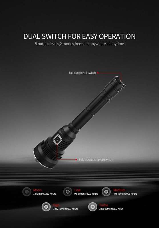 WUBEN T101 Pro 3500 Lumen 500m Throw Rechargeable Tactical Flashlight Black