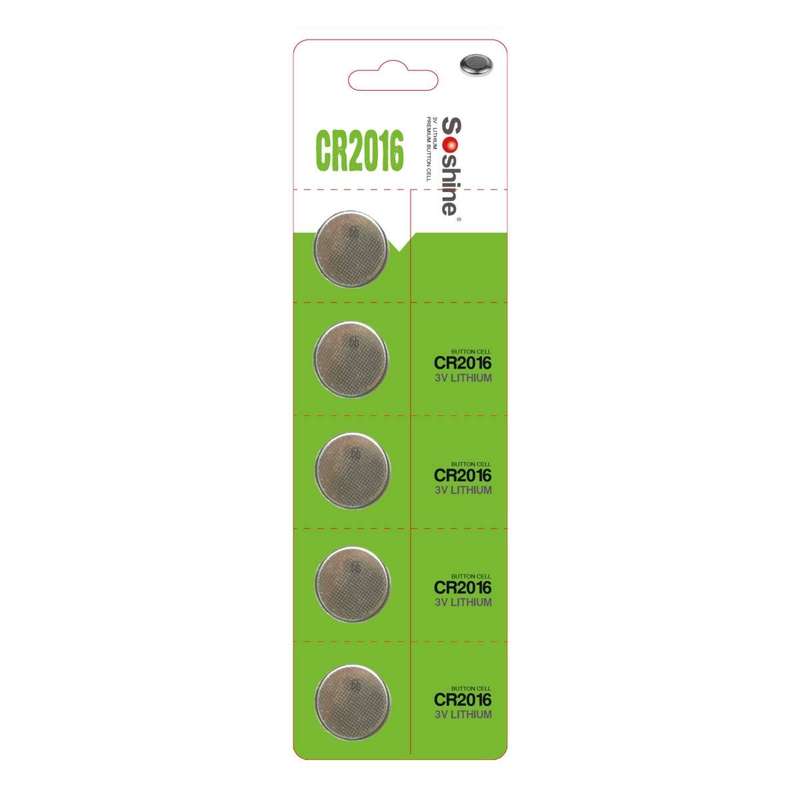 5x Soshine CR2016 Battery CR2016 Lithium 3V 90mAh 5-Pack