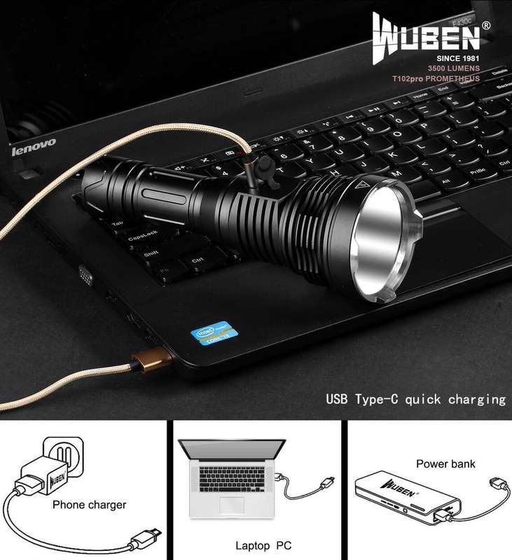 WUBEN T102 Pro 3500 Lumen 500m Throw Rechargeable Tactical Flashlight