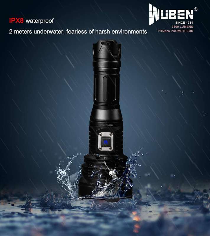 WUBEN T102 Pro 3500 Lumen 500m Throw Rechargeable Tactical Flashlight