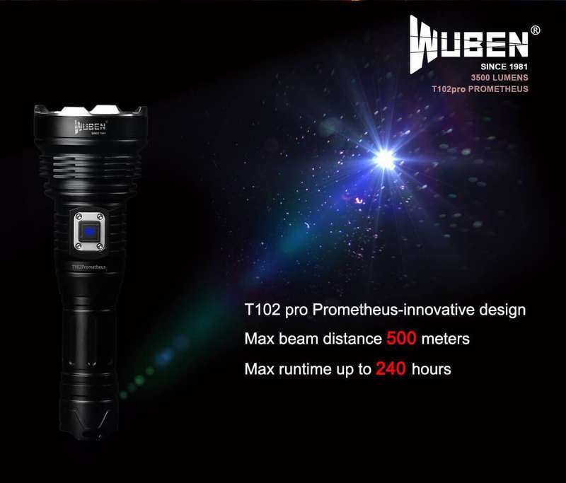 WUBEN T102 Pro 3500 Lumen 500m Throw Rechargeable Tactical Flashlight