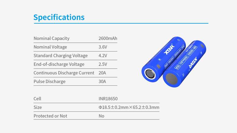 XTAR INR 18650H 2600mAh 20A/30A Battery
