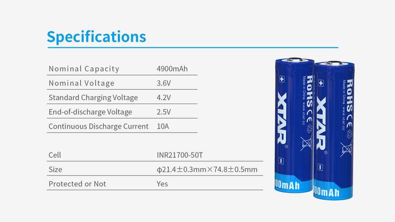 XTAR 21700 4900mAh 10A Battery