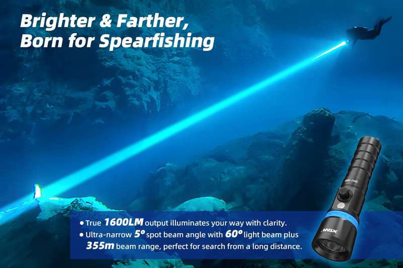 XTAR Hunter DH1 1600 Lumens Dive Light for Spearfishing