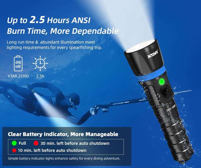 XTAR Hunter DH1 1600 Lumens Dive Light for Spearfishing