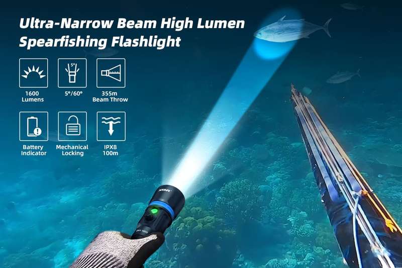 XTAR Hunter DH1 1600 Lumens Dive Light for Spearfishing