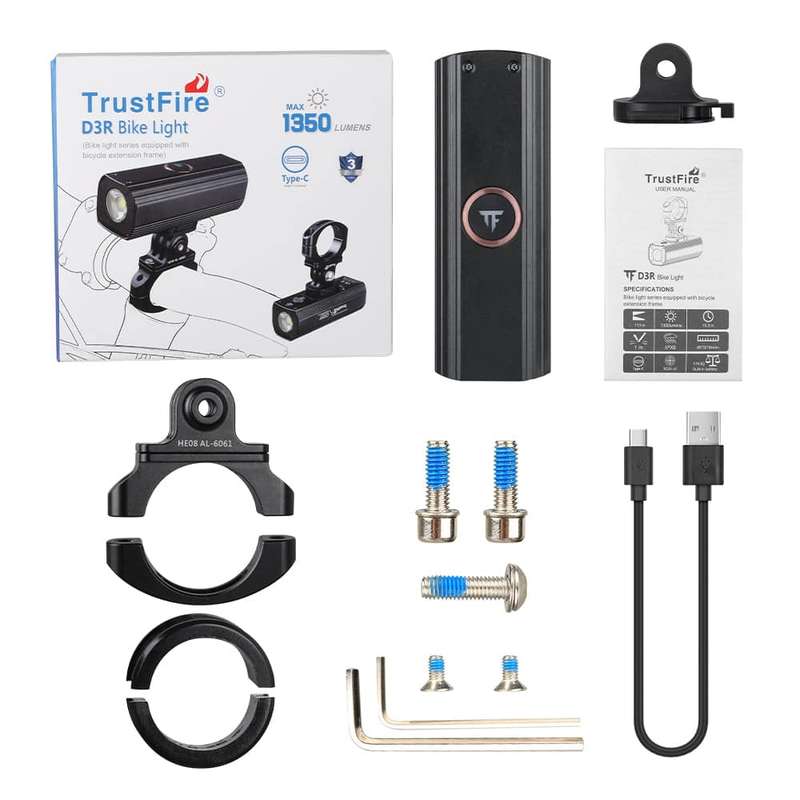TrustFire D3R Cycling Light - 1350 Lumens, 110m Throw, Rechargeable Bike Headlight