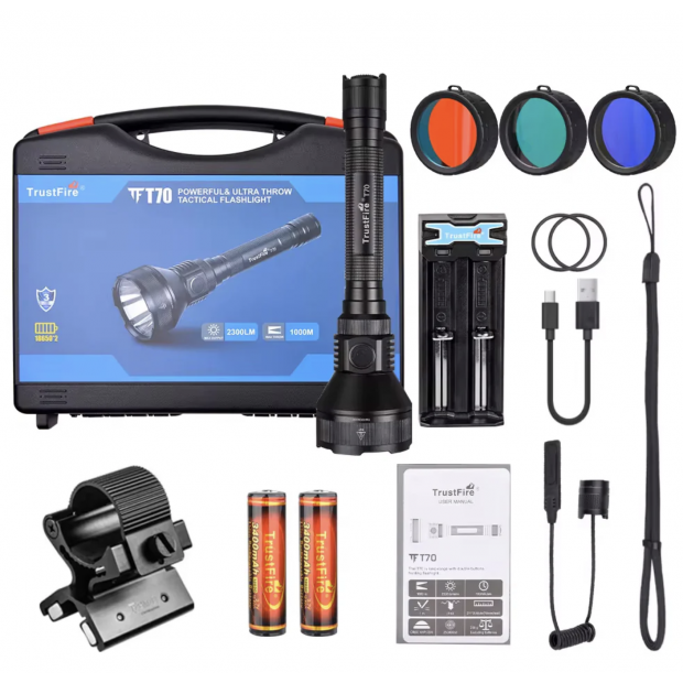 TrustFire T70 Hunting Kit with Green, Red, Blue Filters  2300 Lumens, 1000m Throw