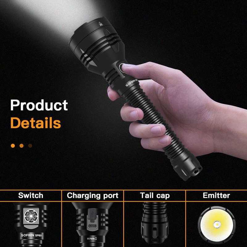 Sofirn SP60 6800 Lumen 915m Throw Rechargeable Flashlight with 21700 Batteries