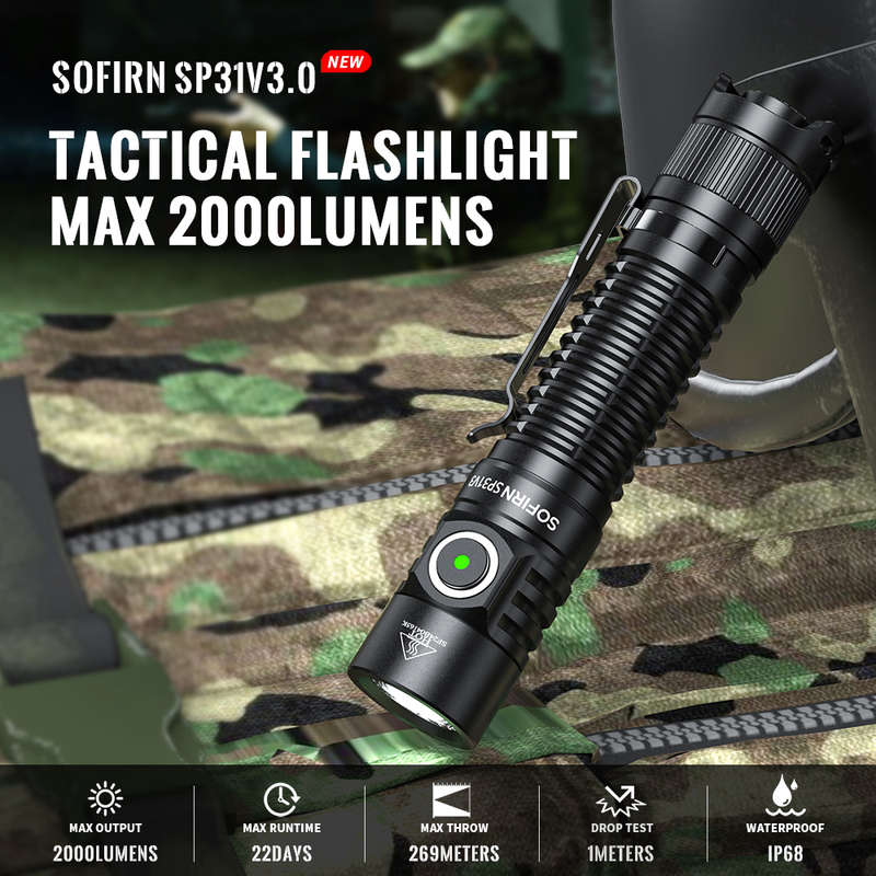 Sofirn SP31V3 2000 Lumen 269m Throw Rechargeable Flashlight with 18650 Battery