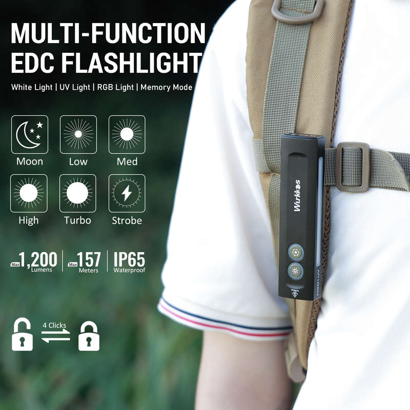 Wurkkos HD01 UV 1200 Lumen 157m Throw Rechargeable EDC Flashlight with Built-in Battery